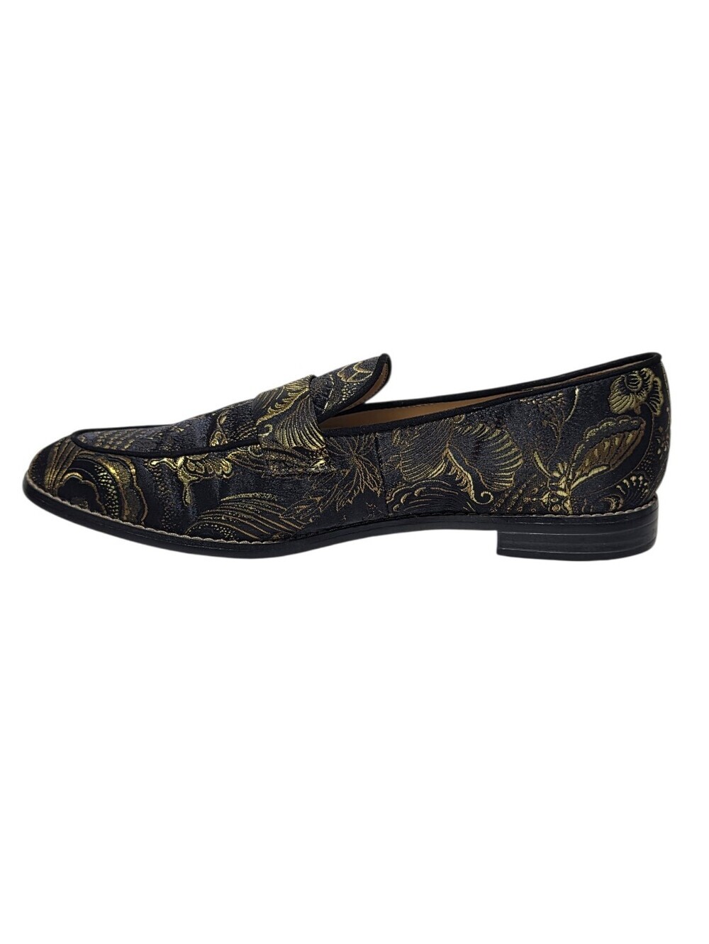 EUC FRANCO SARTO HURLEY TAPESTRY LOAFERS BLACK & GOLD BROCADE SLIP-ON FLATS SZ9 - Picture 4 of 12